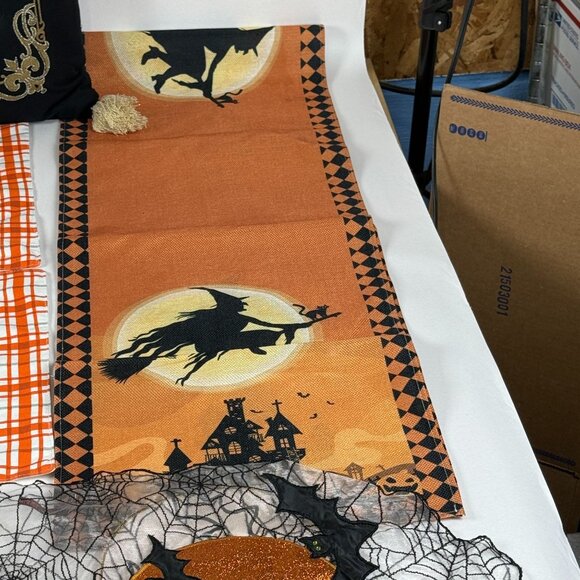 Halloween Home Decor Bundle Halloween Pillow Witch Placemats Spider Web & Witch - Picture 4 of 16